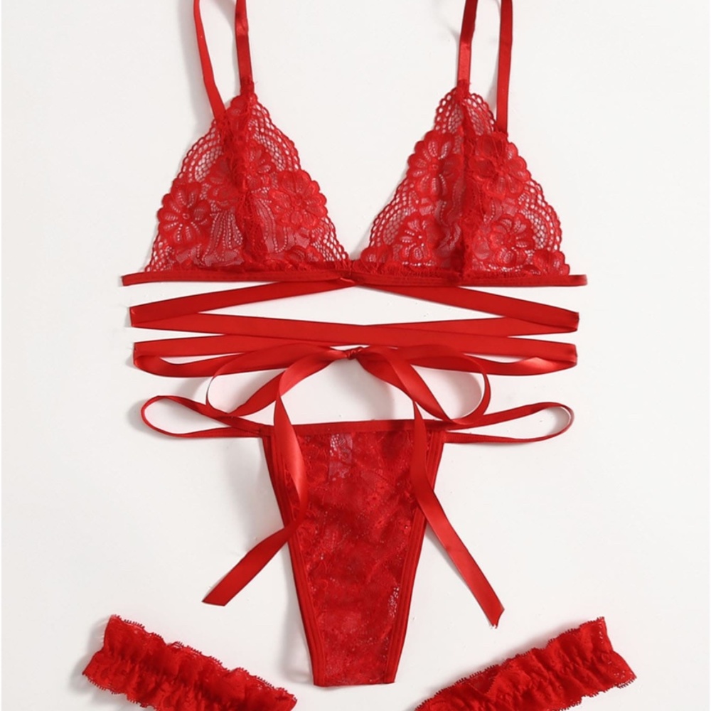 3-piece red lingerie